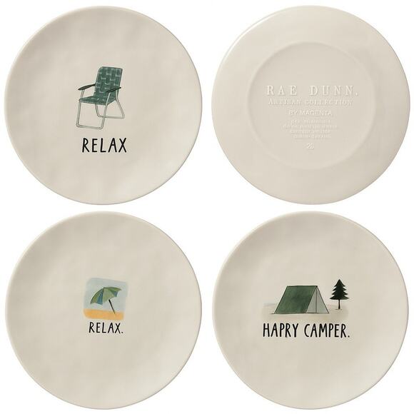 Rae Dunn Magenta Lunch Salad Plates Lot of 3 – Relax, Happy, Camper, 8” Melamine - Picture 2 of 5